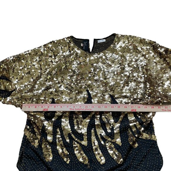 Vintage Women's Iris Silk Beaded Sequin Top Size 42 Gold Black Cocktail Going Ou - Picture 10 of 11